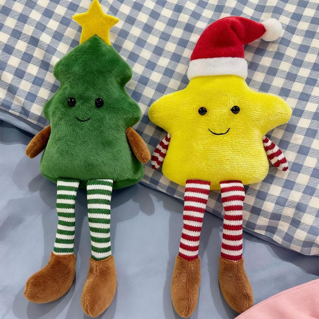 Cây thông Noel dễ thương Ngôi sao năm cánh Gối nhồi bông hình búp bê nhồi bông có chân dài Quà tặng trẻ em