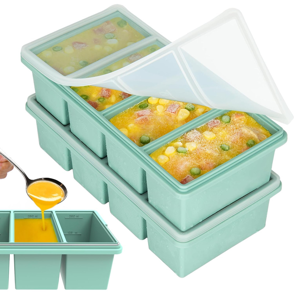 Khay đựng tủ đông bằng silicon có nắp đậy, Khay đựng đá viên phong cách hộp đựng súp 1 ngăn cho tủ đông - Chống rò rỉ, Máy rửa chén, An toàn cho lò nướng, có thể xếp chồng lên nhau, Lý tưởng cho nước cốt đông lạnh, đồ thừa và đồ dùng cho bữa ăn