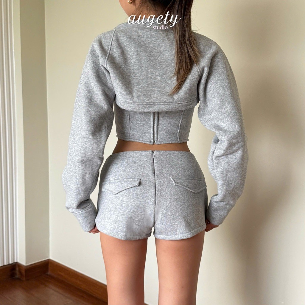Quần Shorts Nỉ Bông Ngắn Cạp Thấp Khoá Kéo Augety Studio, GRAYA SHORT