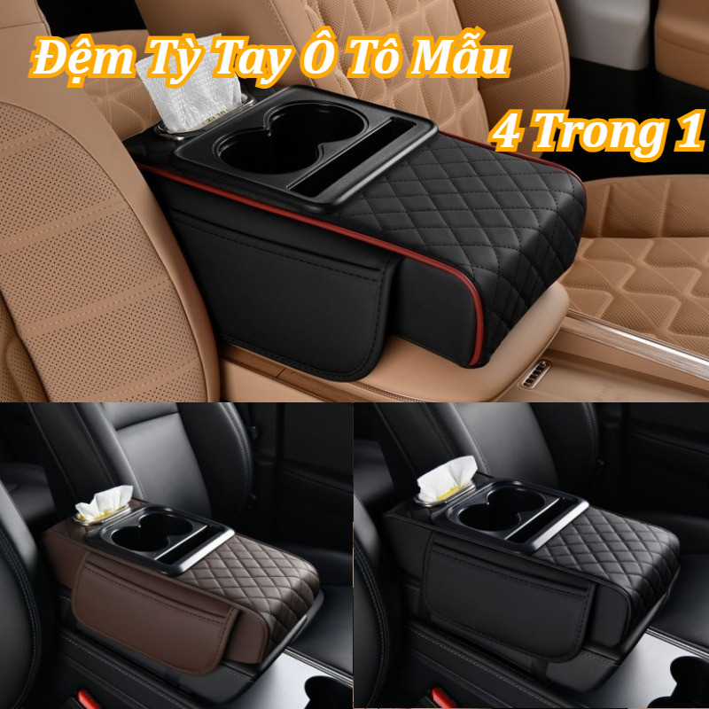 Đệm Tỳ Tay Ô Tô 4 Trong 1 Cao Cấp, Hộp đựng giấy đa năng,Bao bọc bằng da PU
