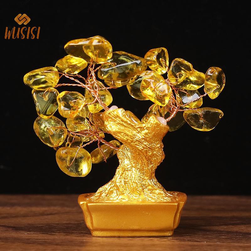 [WUSISI] 19cm 14cm Tinh Tế Pha Lê Vàng Cây Tiền Trang Trí Văn Phòng Tại Nhà Cửa Hàng Phong Thủy Nghệ Thuật Trang Trí Để Bàn Cây Giàu Có May Mắn MỚI