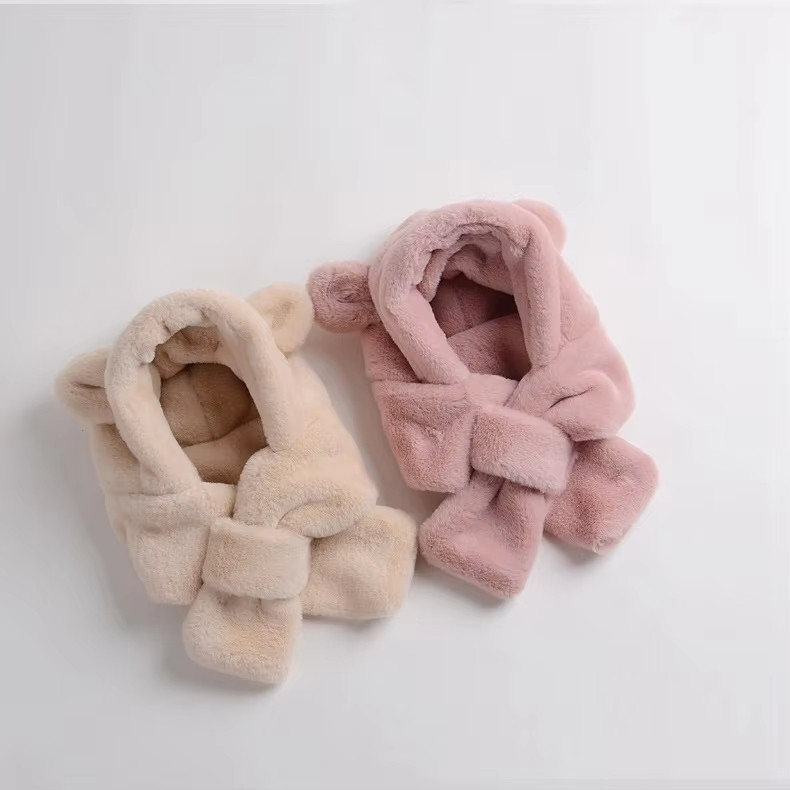 Mũ Lông Thỏ 2 IN 1 Kèm Khăn Quàng Cổ Hình Tai Gấu Dễ Thương Giữ Ấm Mùa Đông Cho Bé Quà Tặng Giáng Sinh Cho Bé
