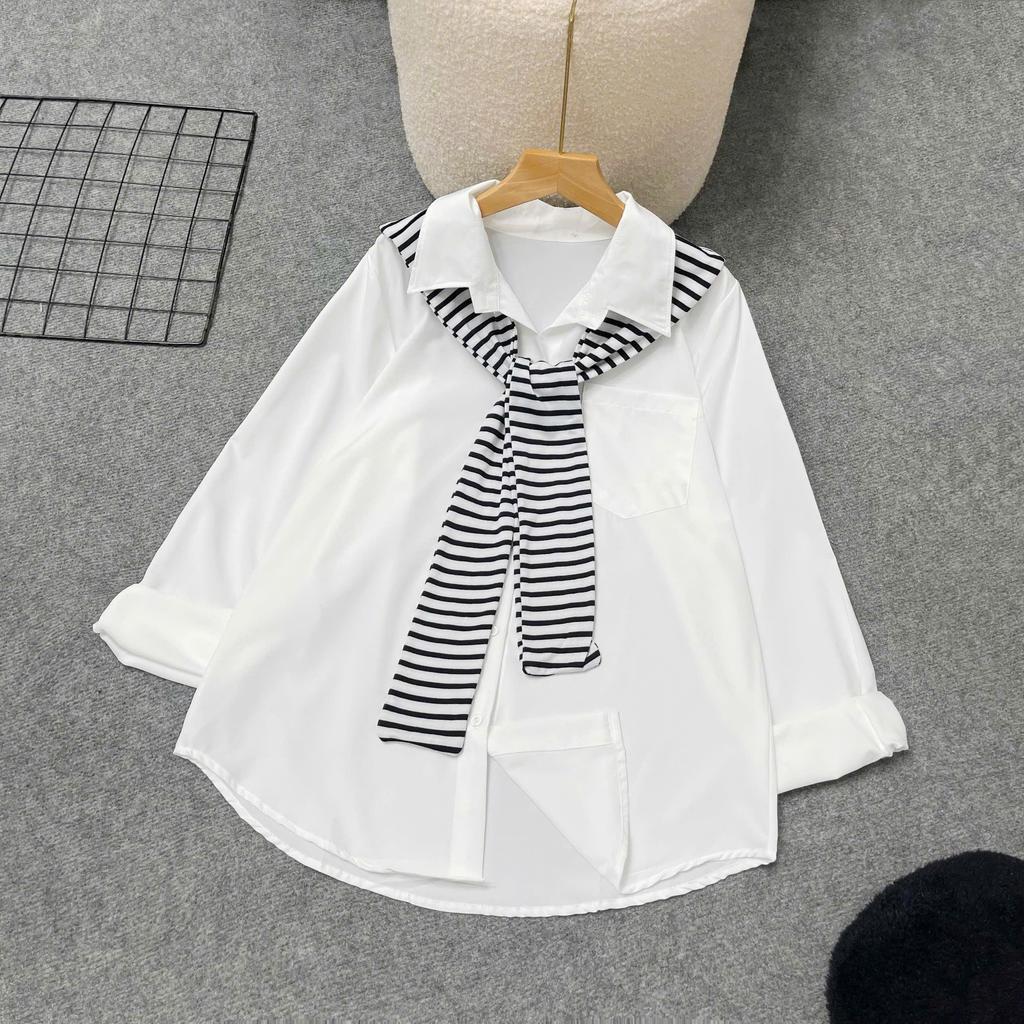Áo Sơ Mi Lụa Dài Tay Nữ Bigsize Cô Nhỏ Kèm Khăn Choàng Xinh Xắn Phù Hợp Đi Học Đi Làm SM20+A195