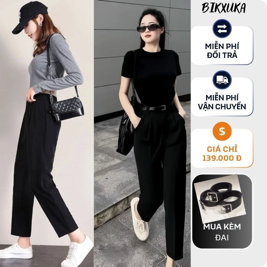 Quần công sở dáng baggy vải tuyết nhung cao cấp , cạp cao túi chéo hàng đẹp Q05