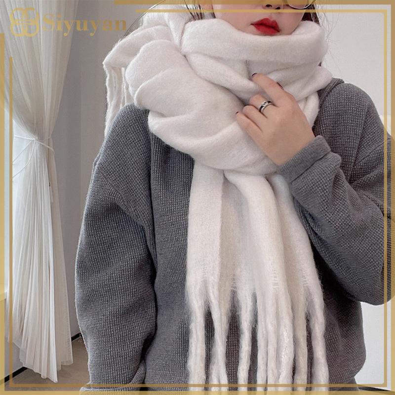 Siyuyan Khăn Choàng Giả Cashmere Dày Kẻ Sọc Màu, Phong Cách Hàn Quốc, Ấm Lành Mùa Đông