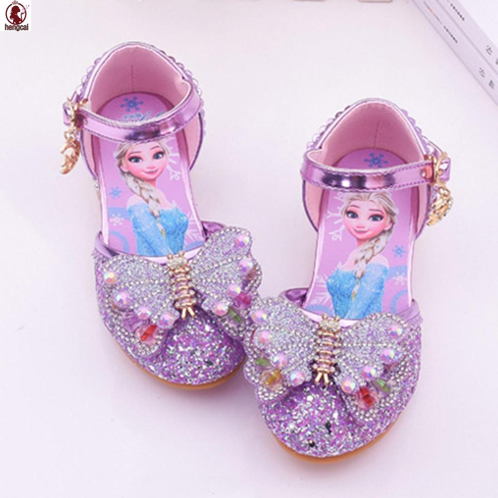 Xăng đan Nữ Công Chúa Pha Lê Kim Cương Giả Thấp Gót Lấp Lánh Giày Cho Trẻ Em Tập Đi 4-12 Tuổi