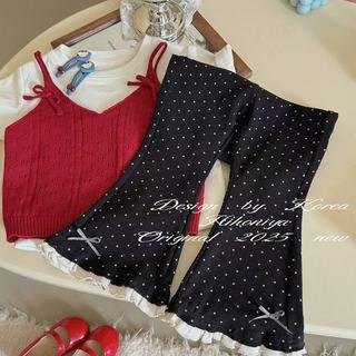 Quần legging bé gái họa tiết chấm bi – Ống loe dễ thương, viền bèo xinh cho mùa thu