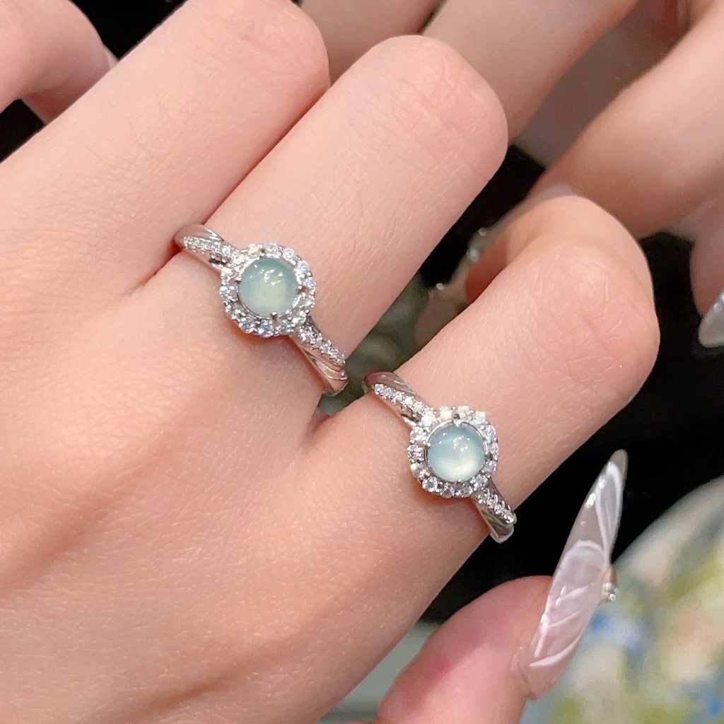 Nhẫn đính đá xanh Retro thời trang, điều chỉnh size phù hợp