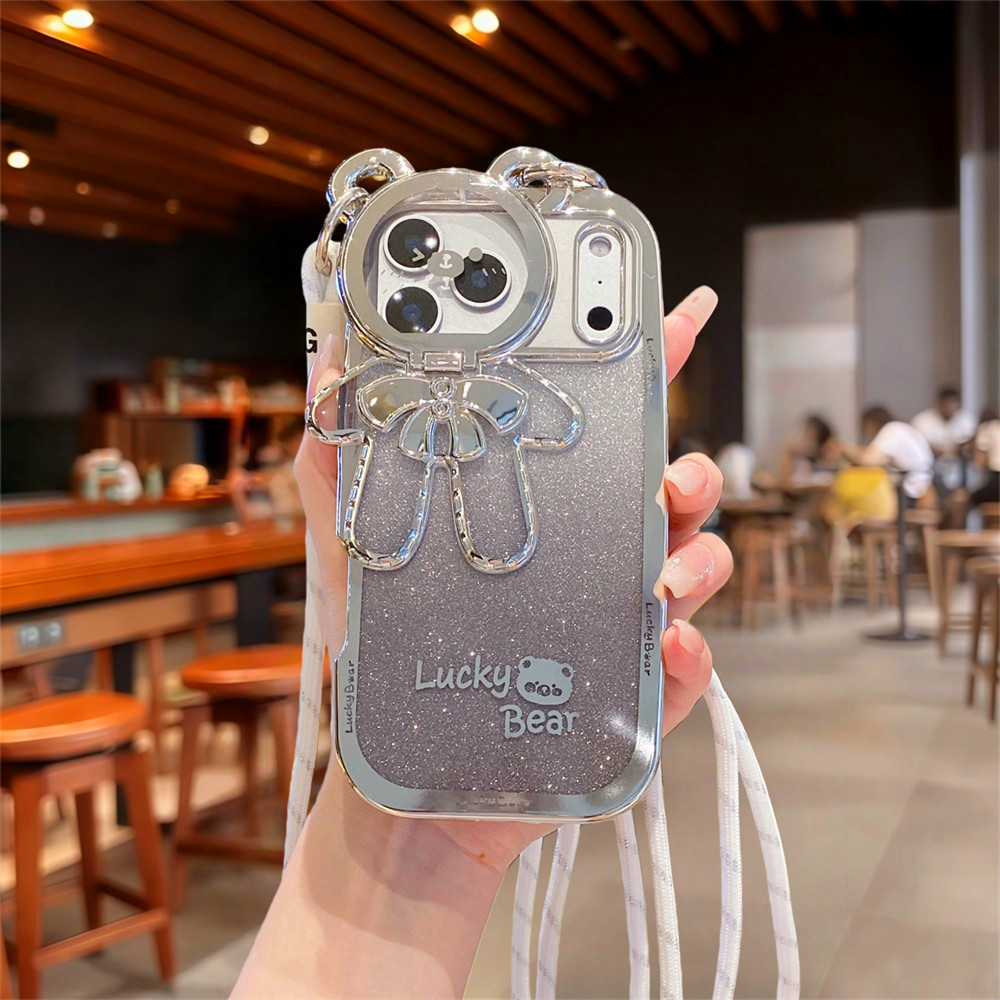 Ốp điện thoại giá đỡ ống kính gấu đeo chéo cho iPhone 17 Pro Max 11 12 13 14 15 16 pro max Air 15 16 plus XS max Phim bảo vệ gương chống rơi TPU vỏ mềm bảo vệ điện thoại