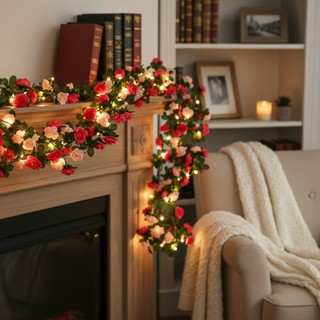 Dây Hoa Hồng Giả Có Đèn LED Trang Trí Phòng Ngủ Decor Treo Tường Đám Cưới Vòng Nhân Tạo Thẩm Mỹ Giáng Sinh Tết Nhà Cửa Cầu Thang Ban Công Sổ Lung Linh Vintage Leo Nhựa Phụ Kiện Chụp Ảnh Quà Tặng Đẹp Ánh Sáng Vàng Chill Cao Cấp Rực Rỡ Lãng Mạn Party