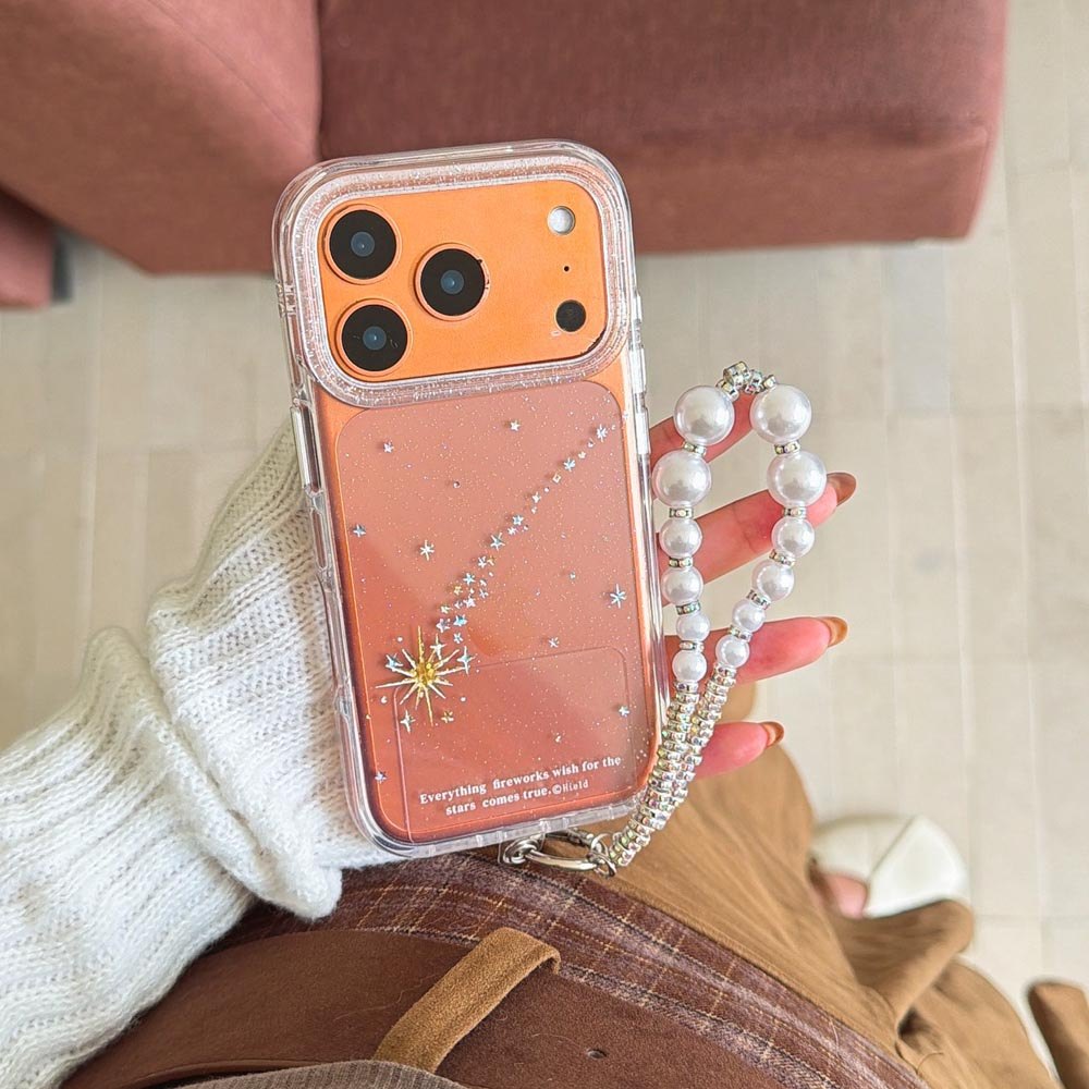 Ốp lưng cứng trong suốt Tương thích với iPhone 13 14 14Pro 14ProMax 15 15Pro 15ProMax 16 16Pro 16ProMax 17 17Pro 17ProMax Ốp họa tiết sao băng vàng
