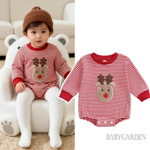Áo liền quần dài tay cổ tròn sọc Giáng sinh cho bé