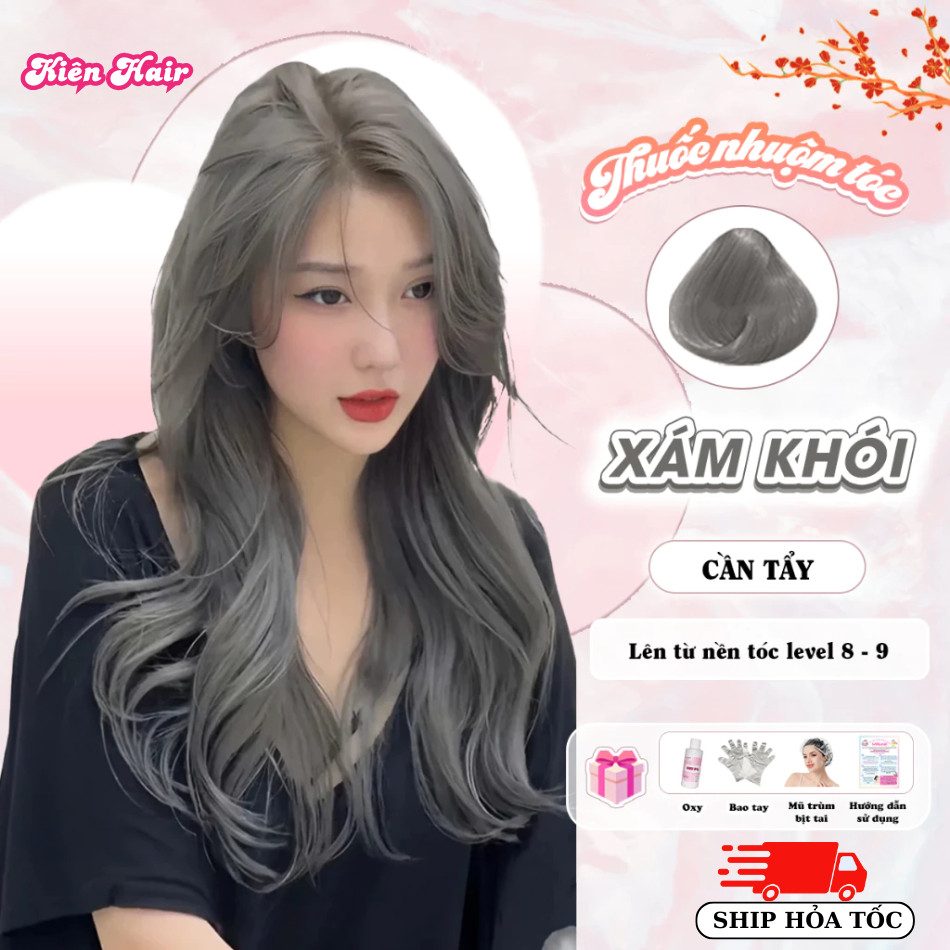 Thuốc nhuộm tóc, thuốc nhuộm tóc Xám Khói, tặng kèm oxy trợ dưỡng và bao tay | Trunghair