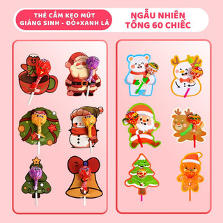 Quà giáng sinh thẻ giấy cài kẹo mút - Quà Tặng Cho Bé set 60, Thẻ giấy cắm kẹo Noel, bút trang trí bó hoa, làm quà tặng