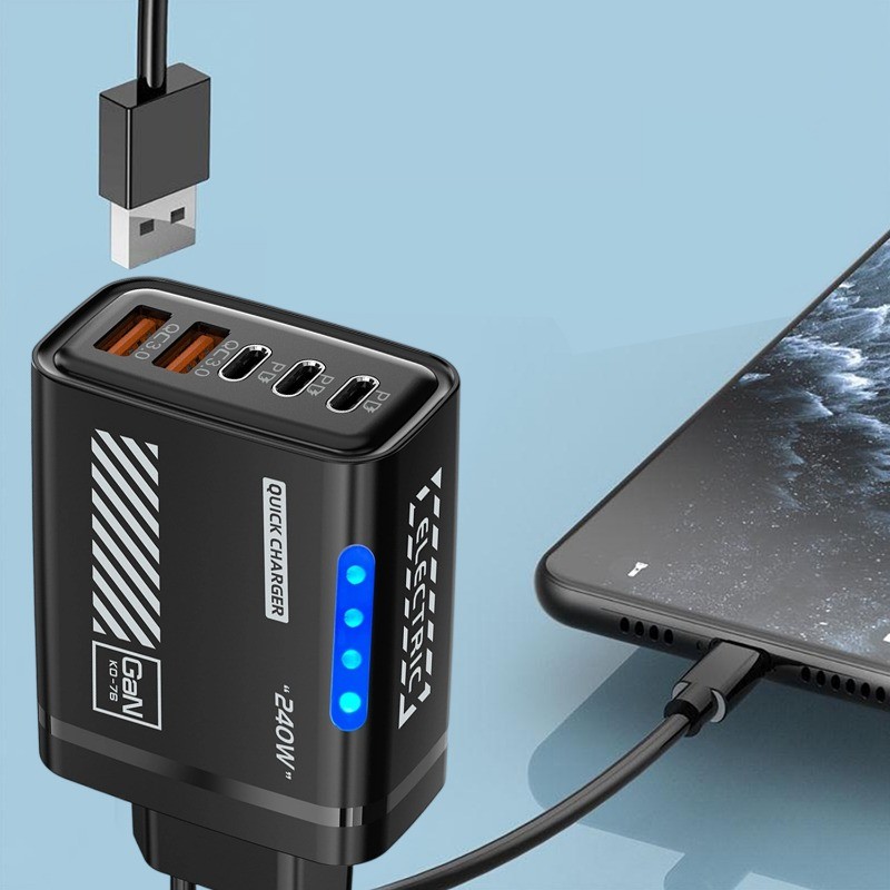 Bộ sạc USB 3PD 2 hiện tại ổn định cho IPhone - Bộ sạc phích cắm EU chống cháy cho máy tính xách tay Android - Bộ chuyển đổi nguồn 5IN1 240W bền bỉ