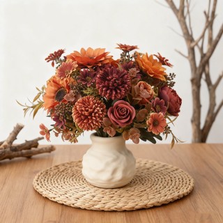 Hoa Giả Decor Trang Trí Nhà Cửa Bó Hồng Cúc Lụa Vintage Retro Cao Cấp Phụ Kiện Chụp Ảnh Cưới Để Bàn Phòng Khách Terracotta Mauve White Mums Roses Fake Flowers Wedding Party Gift Vase Filler Aesthetic Korean Style Boho Autumn