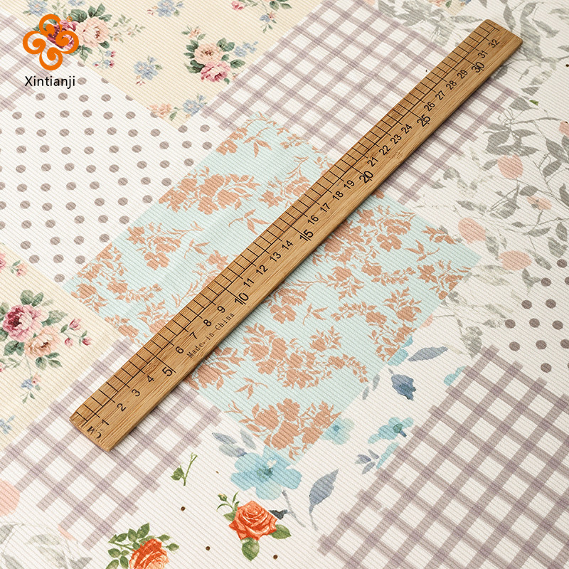 Vải nhung họa tiết hoa màu xanh hồng, ấm áp, phù hợp DIY may quần áo và trang trí nội thất - 0,5 Yard