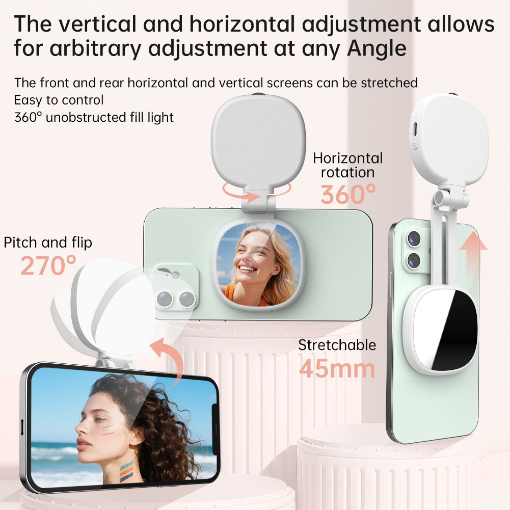 Đèn Selfie điện thoại từ tính INOVAGEN, 3 chế độ có thể điều chỉnh độ sáng, 360° Vòng Selfie LED lấp đầy ánh sáng có gương để chụp ảnh tự sướng, Vlog