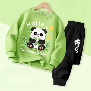 Bộ áo và quần in hình gấu trúc bé trai Bộ trang phục mùa thu cho trẻ em Bộ đồ thể thao hai mảnh hoạt hình dễ thương