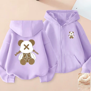 Bé Gái Hoạt Hình Lông Cừu Lót Áo Khoác Zip Up Áo Trẻ Em Ấm Áp Mùa Đông Áo Khoác Áo Khoác Ngoài