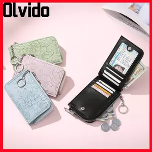 Hộp đựng thẻ OLVIDO, Ví đựng tiền xu dập nổi RFID, Ví ngắn bằng da PU dung tích lớn di động dành cho nữ