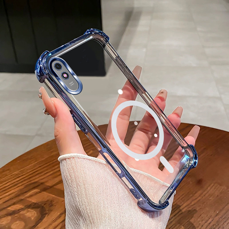 Ốp Lưng Cho Redmi 9A Từ Tính Không Dây Trong Suốt Bốn Góc Chống Sốc Bảo Vệ Ống Kính Ốp Điện Thoại SJSFDDR