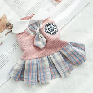 Thú Cưng Thu Đông Len jk Kẻ Sọc Đầm Nhỏ Vừa Chó Teddy Bichon Corgi Chó Mèo Quần Áo Tiếp Liệu