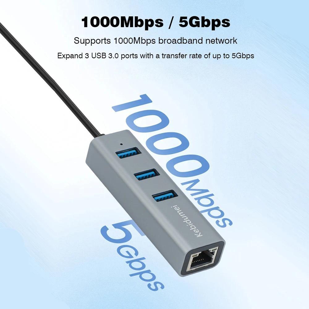 [Sẵn sàng] Bộ chuyển đổi USB 3.0 HUB 1000Mbps USB Ethernet 4 trong 1 Cổng HUB USB sang Rj45 Gigabit Ethernet cho máy tính xách tay MacBook Máy tính PC