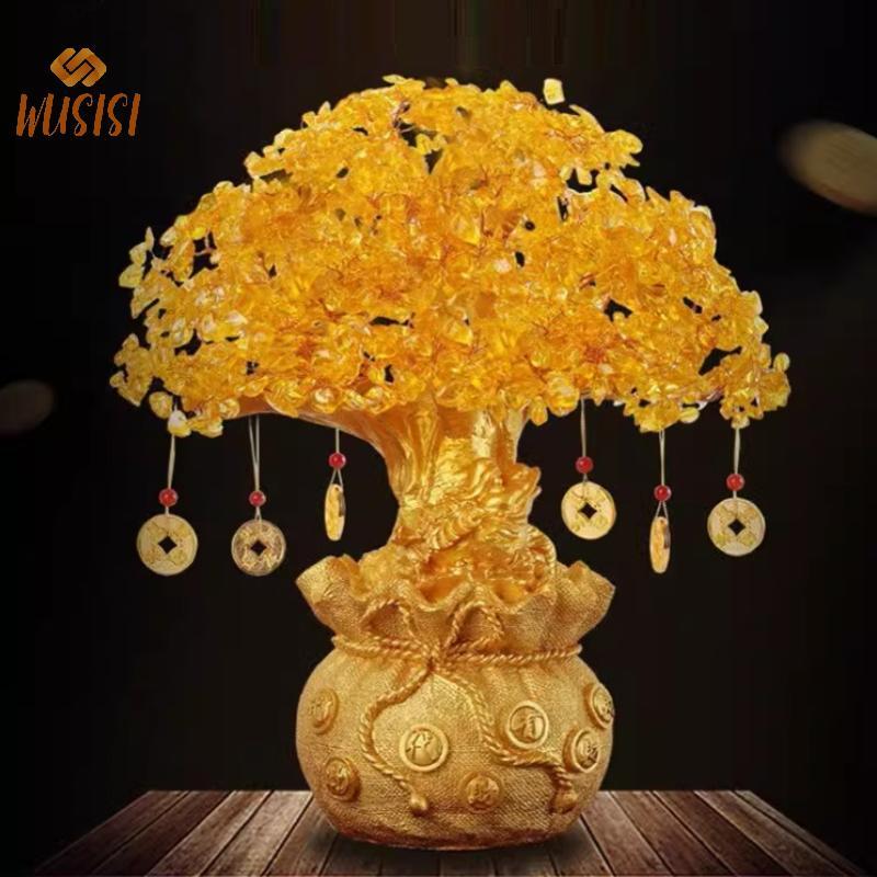[WUSISI] 19cm 14cm Tinh Tế Pha Lê Vàng Cây Tiền Trang Trí Văn Phòng Tại Nhà Cửa Hàng Phong Thủy Nghệ Thuật Trang Trí Để Bàn Cây Giàu Có May Mắn MỚI