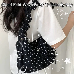 Túi đeo chéo dây rút có thể điều chỉnh, Túi đeo vai xếp ly dung tích lớn, Túi đeo vai chấm bi cổ điển Vải nhẹ dành cho nữ Đồ cần thiết hàng ngày