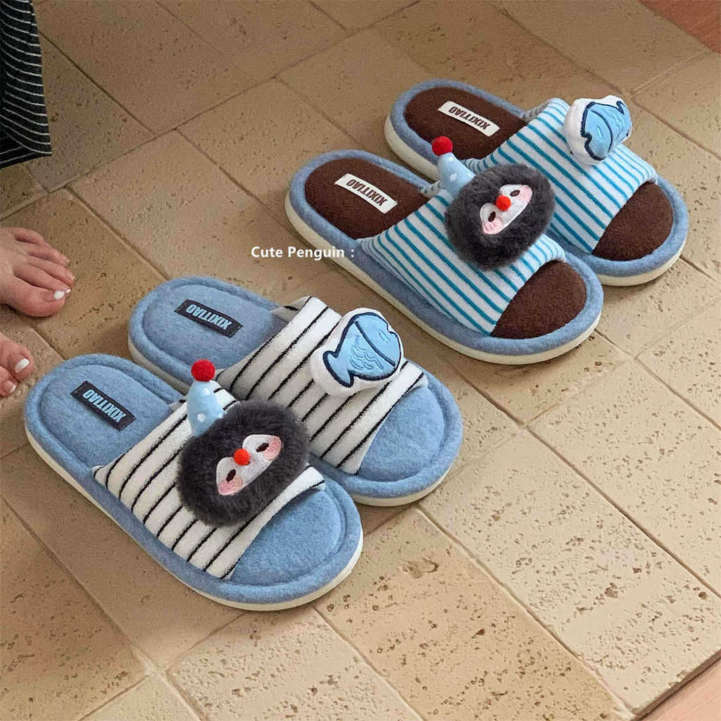 XIXITIAO Dép Cotton Đế Mềm Nam Nữ Dễ Thương Thu Đông Thời Trang Phong Cách Mới Cặp Đôi Nhà