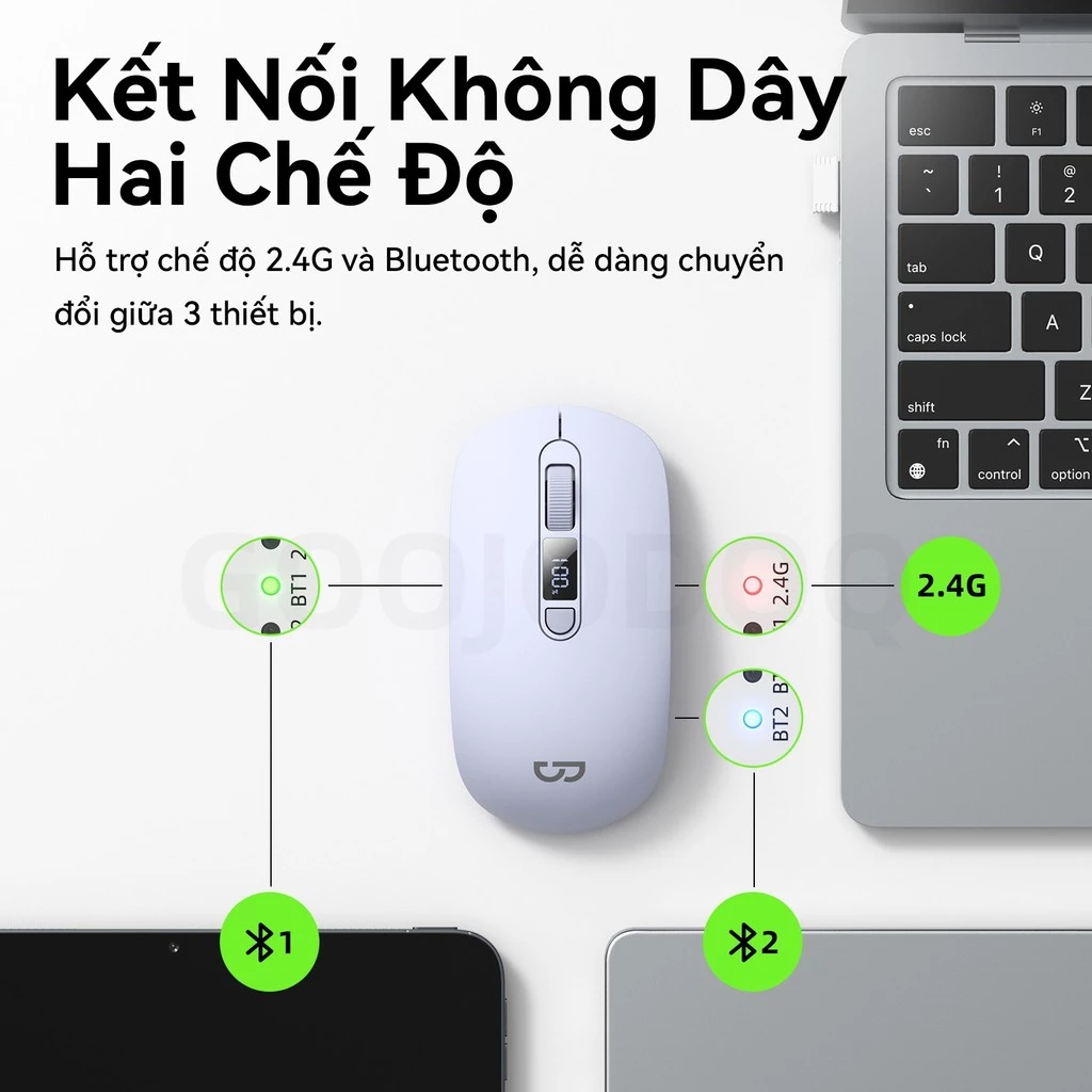 Chuột không dây GOOJODOQ DPI chính xác 4 cấp, Màn hình kỹ thuật số im lặng, Có thể sạc lại, Kết nối hai chế độ