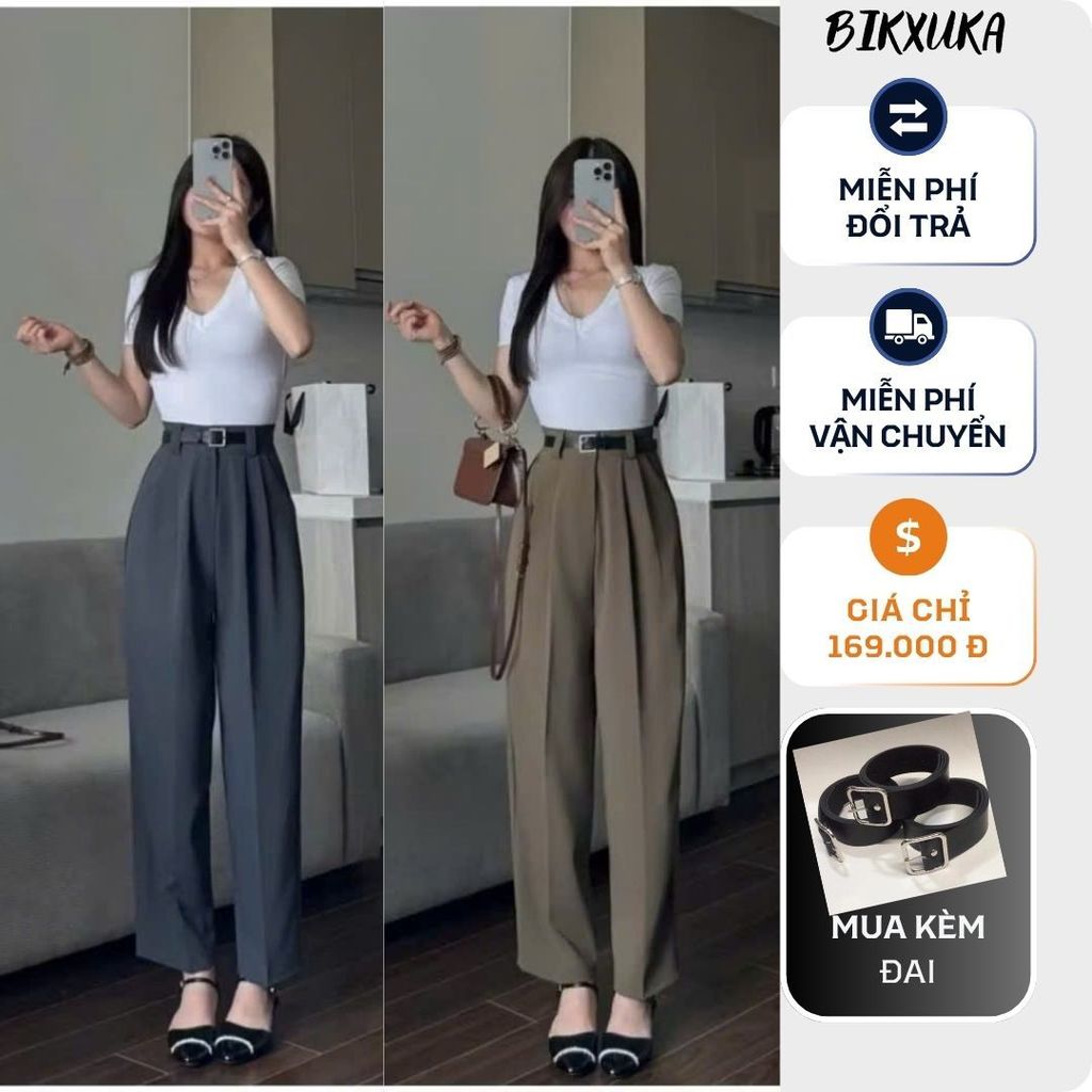 Quần công sở baggy thụng túi chéo vải gold nhật cao cấp , lưng cao cạp cao phong cách hàn quốc Q01