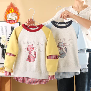 ​Áo nỉ lót lông cừu bé gái Xuân thu đông Áo chui đầu dài tay cỡ 80-180​ ZFGZ