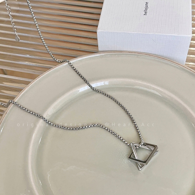 Mặt dây chuyền tam giác thép titan, thời trang cho vòng cổ nữ cá tính