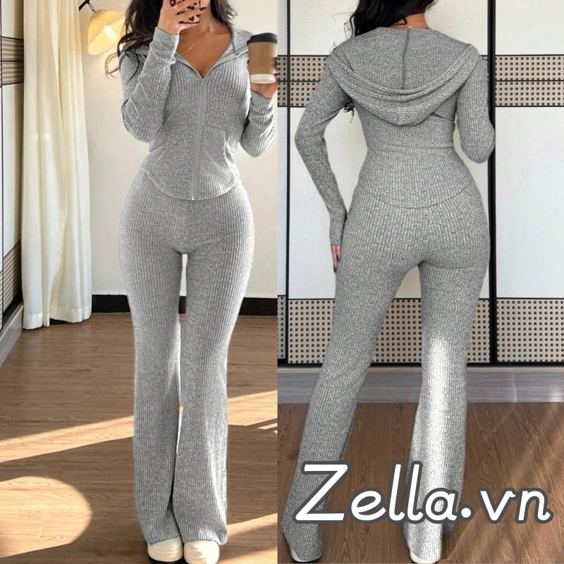 Trang phục mùa thu dành cho nữ: Bộ áo hoodie và quần loe