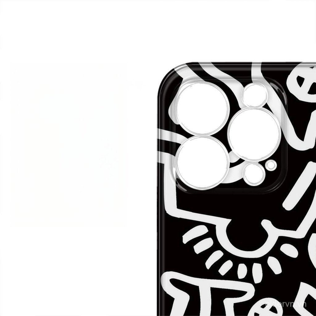 Ốp Điện Thoại Graffiti QYJS Đen Trắng Thích Hợp Cho IPhone 16 15 14 13 ProMax 17 AIR X XS XR XSMAX 11 12 PRO 7 8 plus 15 16 PLUS Phim Hoạt Hình Sáng Tạo U9Y5