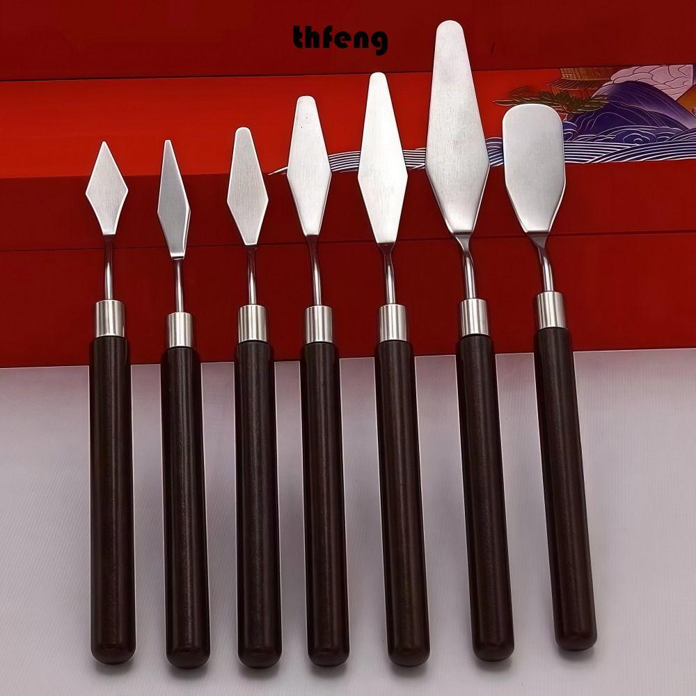 THFENG 7 Bộ Dụng Cụ Cạo Tranh Sơn Dầu Nghệ Thuật, Chống Rỉ Sét Thép Không Gỉ Màu Nước Sơn Trộn Xẻng, Gỗ Bền Nhẹ Tranh Cạo Bộ Dụng Cụ Vẽ