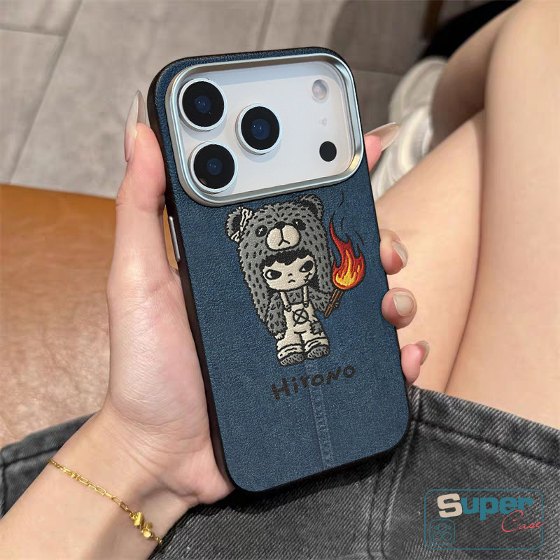 Ốp Lưng Tương Thích Cho iPhone 13 15 16 11 12 14 Pro Max 14 16 15 13 12 Pro XR X XS Max Hoạt Hình Gấu Dễ Thương Quần Áo Bé Trai Hirono Thời Trang Denim Da Họa Tiết