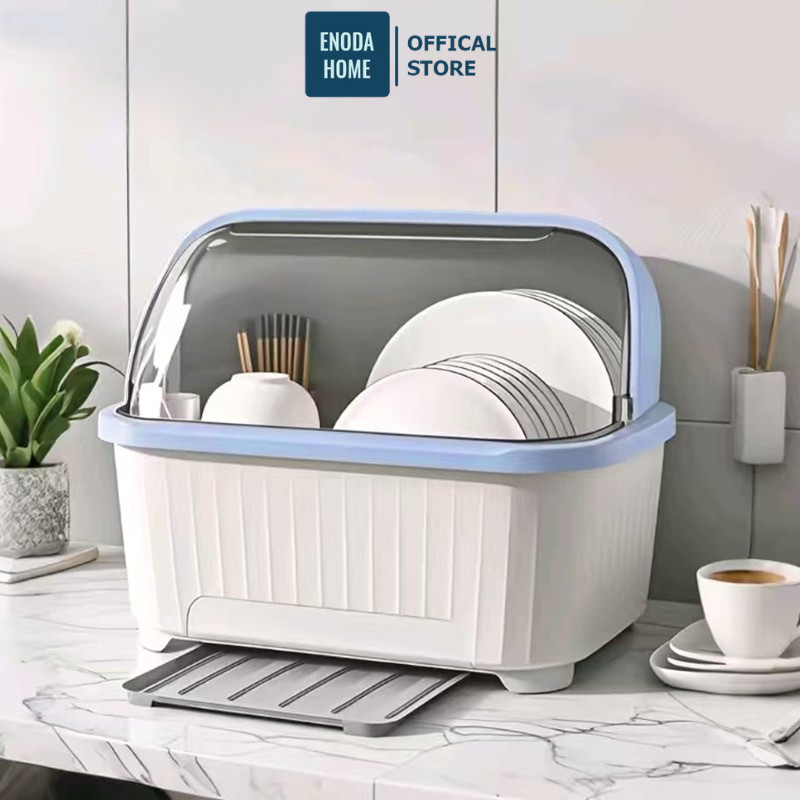 Giá Kệ Úp Chén Bát Đĩa Có Nắp Kín ENODA HOME, Hộp Đựng Bát Đũa Có Khay Thoát Nước 3 Size Cho Phòng Bếp GB004