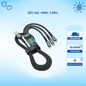 Dây Cáp Sạc Nhanh - Dây Sạc Tự Ngắt 3 Đầu 100W Micro USB Type C 3 trong 1 Dài 1m - Dây Sạc nhanh.