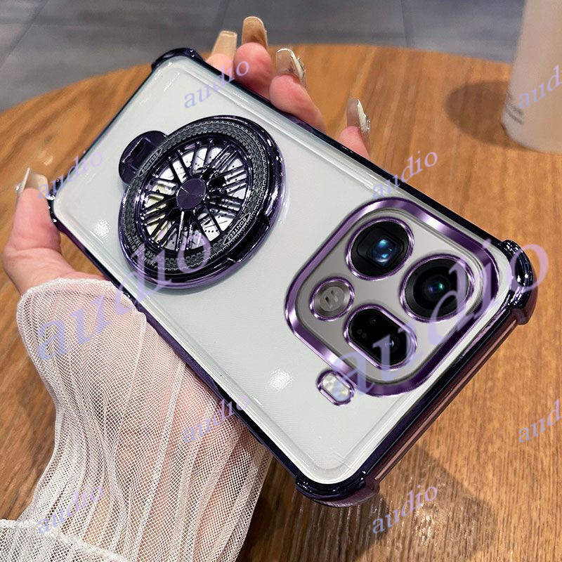 Ốp điện thoại trong suốt mạ bốn góc OPPO Find X9 Pro 5G có giá đỡ cối xay gió cho Oppo Find X9Pro FindX9 Pro 5G Ốp lưng silicon mềm chống sốc cho OPPO FindX9Pro 5G