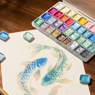 [Vận chuyển nhanh] Sơn màu nước nguyên khối CORESSPACE Pearlescent, Bộ màu nước 12 / 24 / 35 / 48 màu DIY, Bộ dụng cụ vẽ tranh đa chức năng Sơn vẽ