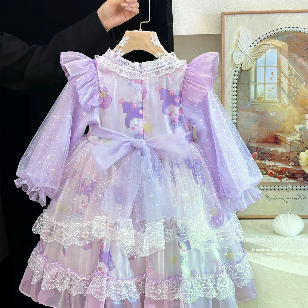 Bé Gái Gothic Đầm Công Chúa Xuân Thu Kuromi Sinh Nhật Thời Trang Trẻ Em Giai Điệu Lông Tơ Gạc Đầm