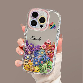 INS Flower Vỏ Gương Nhiều Màu Sắc + Dây Xích + Giá Đỡ Cho IPhone 16 11 15 14 13 12 Pro Max X Xr Xs Max 7 8 Plus Vỏ Điện Thoại Bảo Vệ Ống Kính Chống Sốc Mềm Vỏ Đen