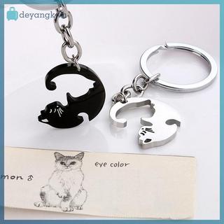 Deyangk 1 Cặp Móc Khóa Màu Đen Dễ Thương Chắp Vá Trái Tim Tròn Cặp Đôi Người Yêu Móc Khóa Ba Lô Thép Không Gỉ Chìa Khóa Xe Ô Tô Nhẫn Trang Sức VN