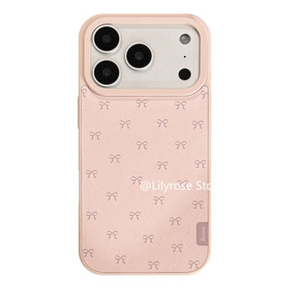 Ốp Da Nơ Màu Hồng Cho iPhone 17ProMax 17Po 17 16ProMax 16Pro 16 15ProMax 15Pro 15 14ProMax 14Pro 14 13ProMax 13Pro 13 Apple iPhone Case Hàn Quốc TPU Cứng