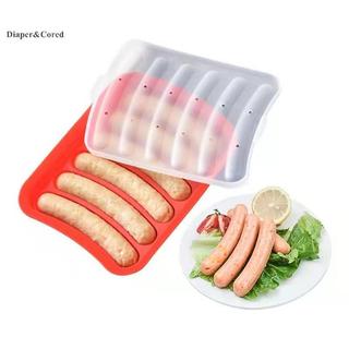 Khuôn Làm Xúc Xích DIAPER & CORED 6 Khoang Silicon DIY Ham Hot Dog Làm Khuôn Có Nắp Gia Đình Xúc Xích Bánh Dụng Cụ Làm Bánh Khuôn YTH