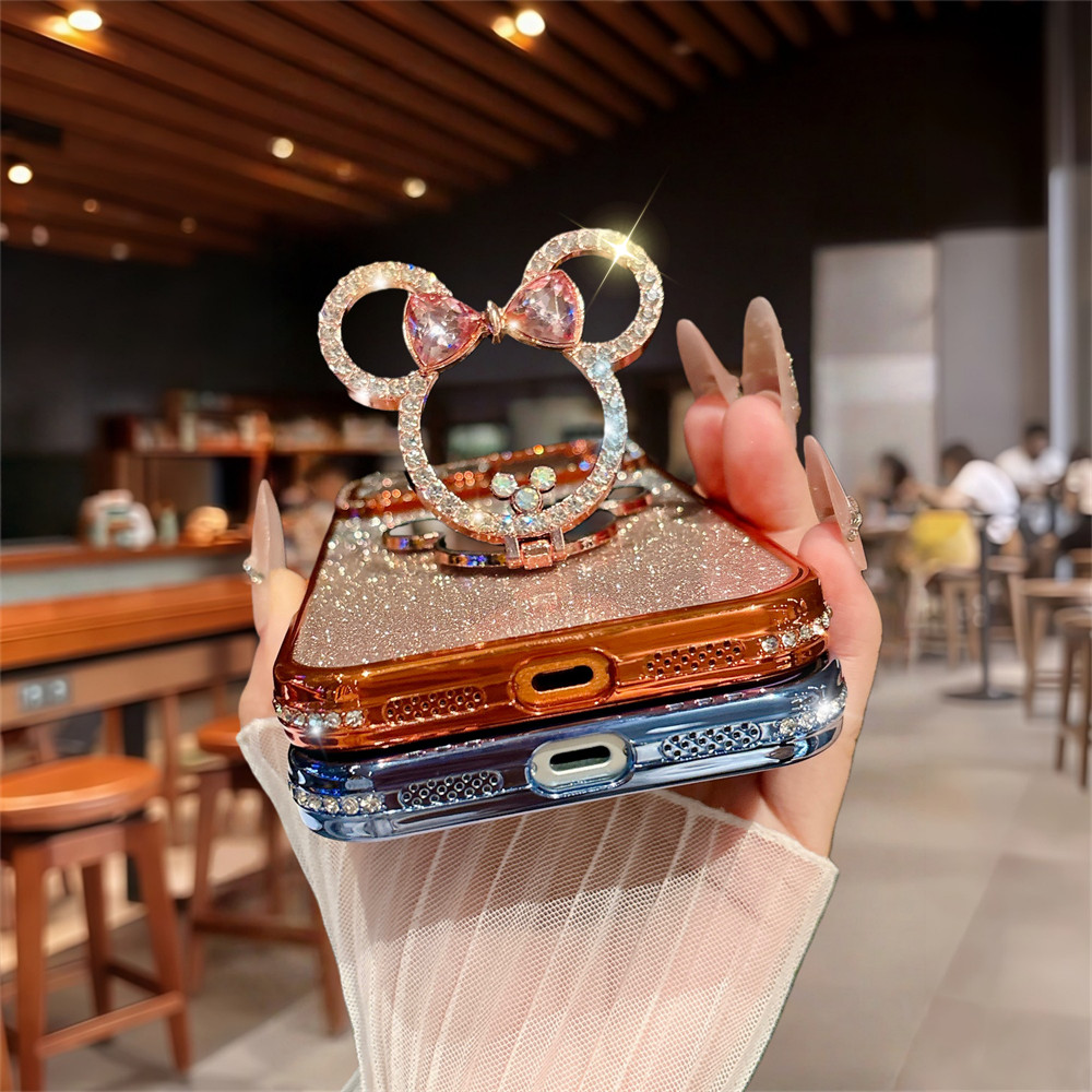 Ốp Điện Thoại Đứng Gương Kim Cương Flash Sang Trọng Cho iPhone 17 Pro Max 16 11 12 13 14 15 Pro Max Ống Kính Bảo Vệ Camera Vỏ Chống Sốc TPU Vỏ Mềm Vỏ Bảo Vệ Điện Thoại