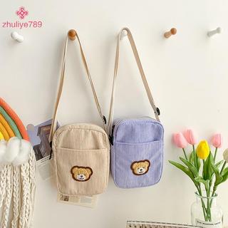 < zhuliye789 > Túi đeo chéo điện thoại hình gấu vải nhung di động Điện thoại di động Ví đựng tiền xu Túi đeo chéo thời trang Túi vải nhung nhỏ